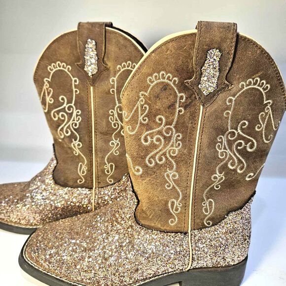 Shyanne Sparkle Plenty Square Toe Girls 4D Rose Gold Glitter Boot Mid Calf - Picture 5 of 13